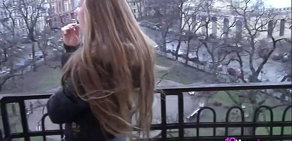  Young Beauty Bianca 19 Lets Her Real Tits Out On Her Balcony
